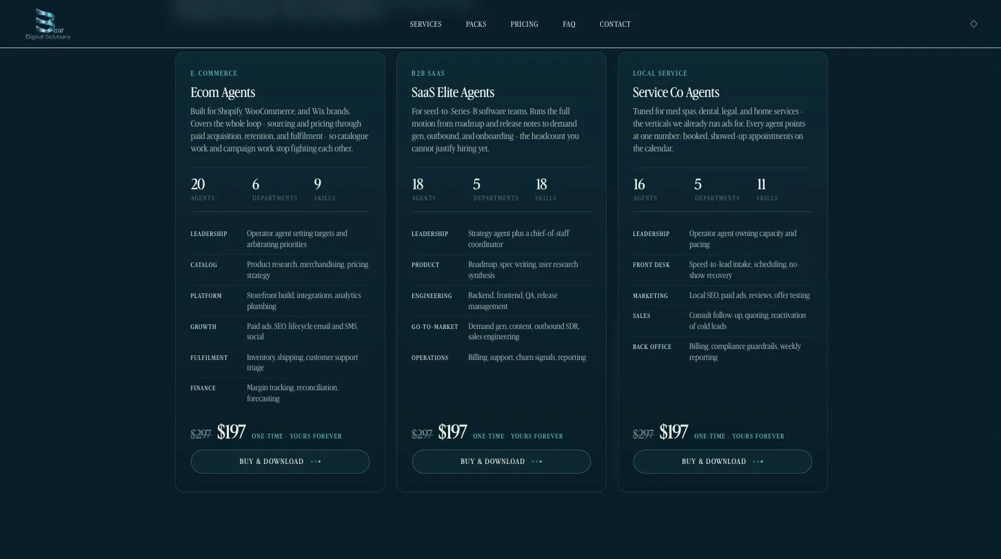 Agent packs as sold on the 3AM Digital site