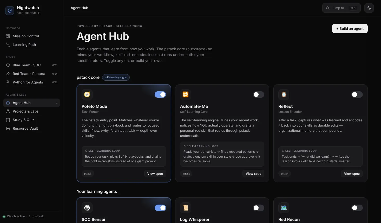 Agent Hub inside Nightwatch